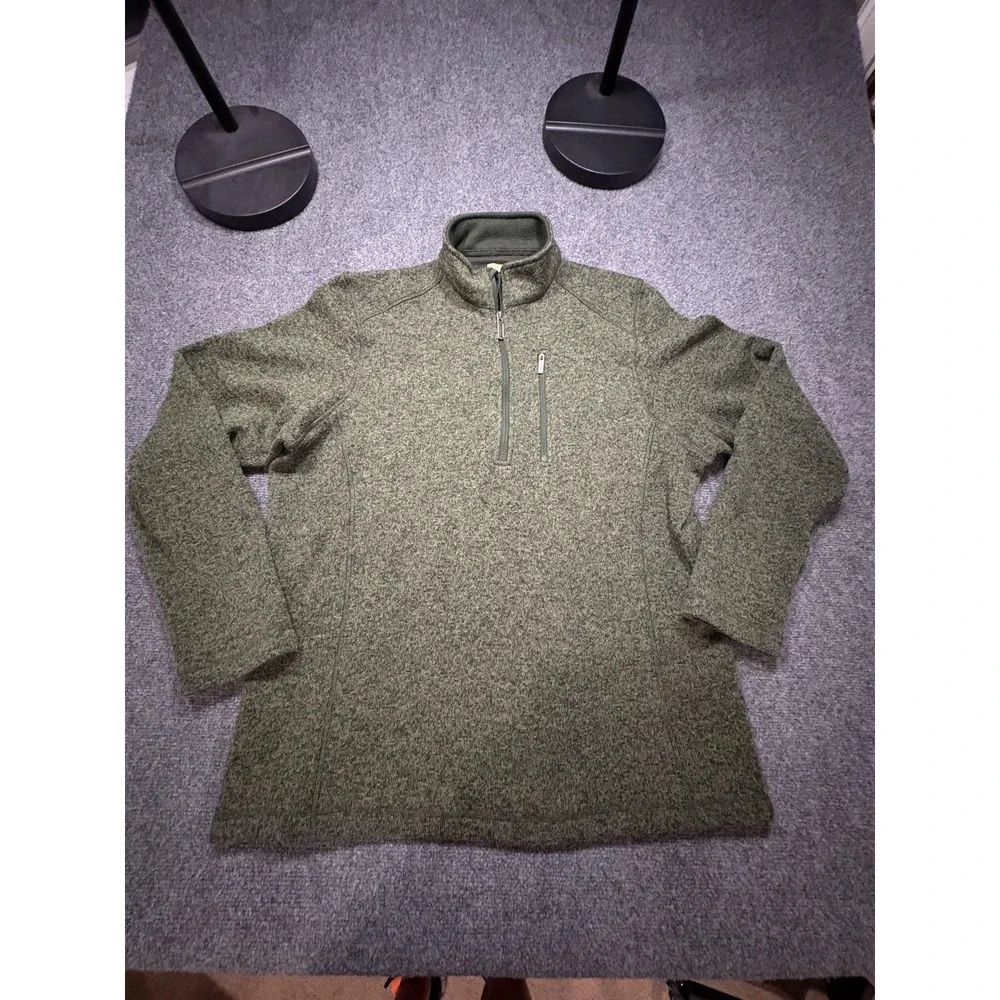 Woolrich Sweater Mens XL Green Fleece Quarter Zip Mock Neck Pullover Zip Pocket